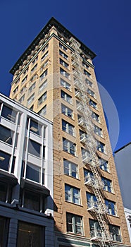 Tall building with external fire escape staircase