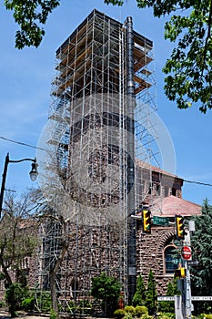 Tall Building Tower Repair With Scaffolding