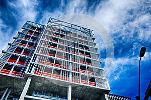 Tall building under construction in a city