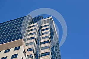 The tall business skyscrapers in the heart of Montreal