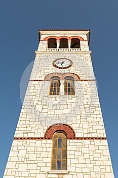 Tall Campanile against the sky.