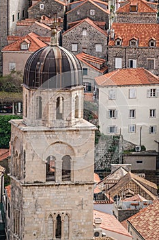 Tall Church bell tower in Dubrovnik