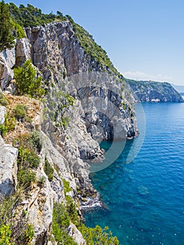 Tall cliffs and clear blue water