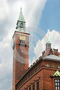 Tall clock tower of Copenhagen City Hall