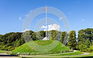 A tall flagpole on top of the Mound in Duthie park, Aberdeen