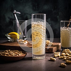 Tall glass of Barley Water with savory snacks