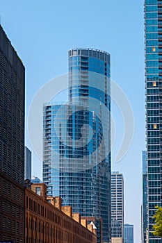 Tall glass building in Chicago downtown