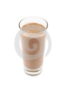 Tall glass of chocolate milk isolated