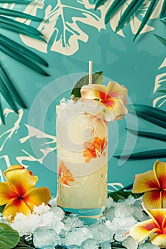 Tall Glass Filled With Drink Surrounded by Flowers