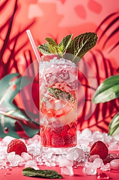 Tall Glass Filled With Ice and Strawberries