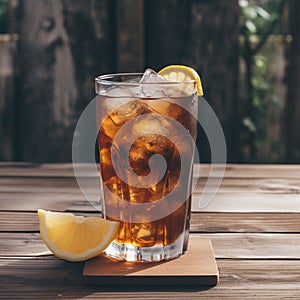 Tall glass of iced tea with lemon slice garnish