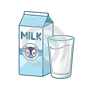 Tall glass of milk with milk carton box clipart