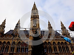 Tall gothic building of Vienna city hall Rathaus