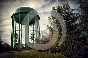 Tall Green Old Water Tower