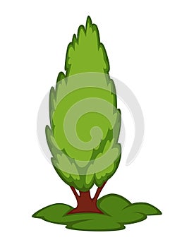 Tall green tree on piece of grassland vector illustration isolated