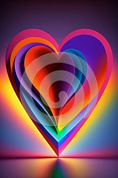 Tall heart multi colored shape in vivid rainbow colors. Generative Ai