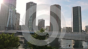 Tall high rise buildings on the city of Tokyo in Japan