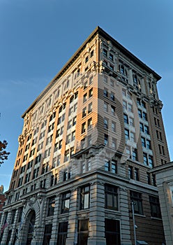 tall historic building in downtown Binghamton, NY detail (ten floor life insurance landmark skyscraper) photo
