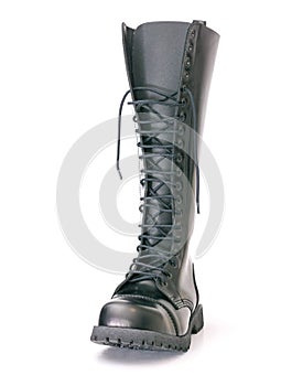 Tall knee high combat boots with screwed on soles