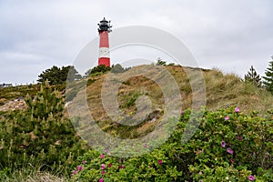 Tall lighthouse Hornum on Sylt island, Baltic Sea, Germany