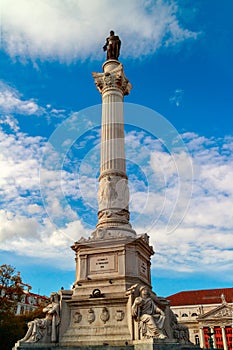 Tall marble column in Rossio Square of Lisbon, Portugal. photo