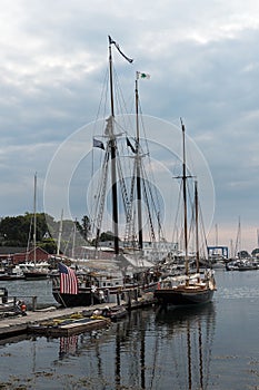 Tall Mast Schooners at Anchor in Camden Harbor