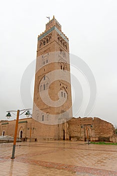 Tall minaret of historic mosque