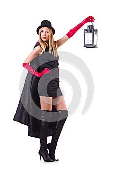 Tall model with lantern photo