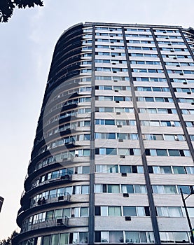 Tall modern apartment building exterior in Montreal