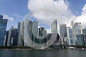 Tall and modern skyscrapers in business district of the city of Singapore