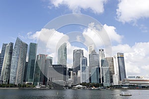 Tall and modern skyscrapers in business district of the city of Singapore