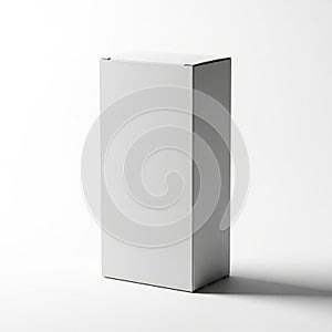 Tall Plain White Rectangular Cardboard Box on a White Background with Subtle Shadows packaging