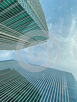 Tall office building in blue sky background