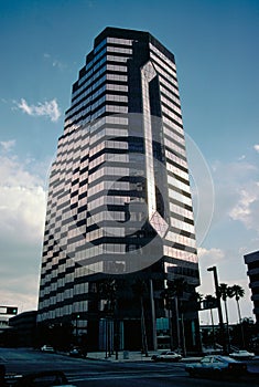 Tall office building in twilight