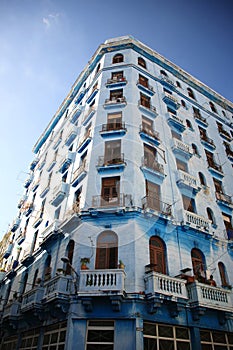 Tall old apartment block Havana