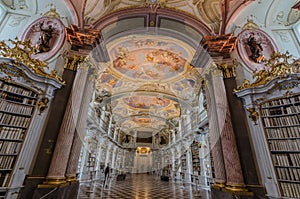 tall pillars with ornaments in the abbey library