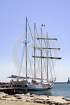 Tall Pirate Ship In Port