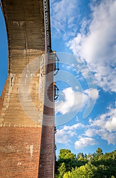 Tall rail or road viaduct viewed from underneath