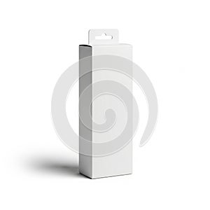 Tall Rectangular White Cardboard Box with Hanging Tab on White Background packaging