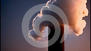 Tall red chimney emitting thick smoke by Generative AI