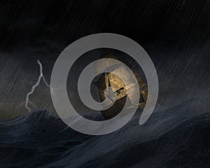 Tall Sailing Ship Storm Sea Illustration