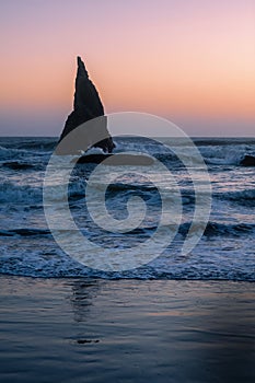 Tall Sea stack at Bandon beach in Oregon pacific coast