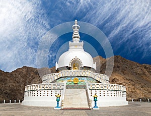 Tall Shanti Stupa near Leh - Ladakh - India