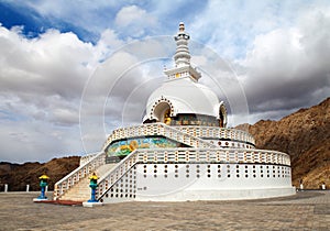 Tall Shanti Stupa near Leh - Ladakh - India