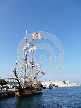 Tall ship frigate docked in Rhodes