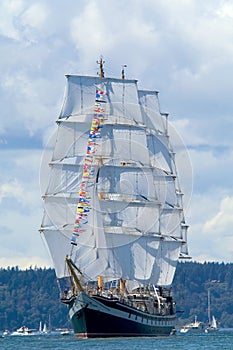 Tall Ship Fully Rigged Under Sail