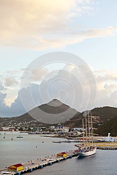 Tall ship and harbor, st maarten