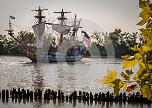 Tall Ship on River