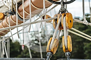 Tall ship sail pulley