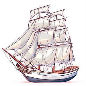 Tall ship sails billowing, vintage sailing vessel seaworthy adventure. Old sailing ship detailed photo
